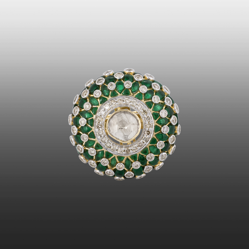 Statement Ring with Polki, Green Talaf and Diamonds